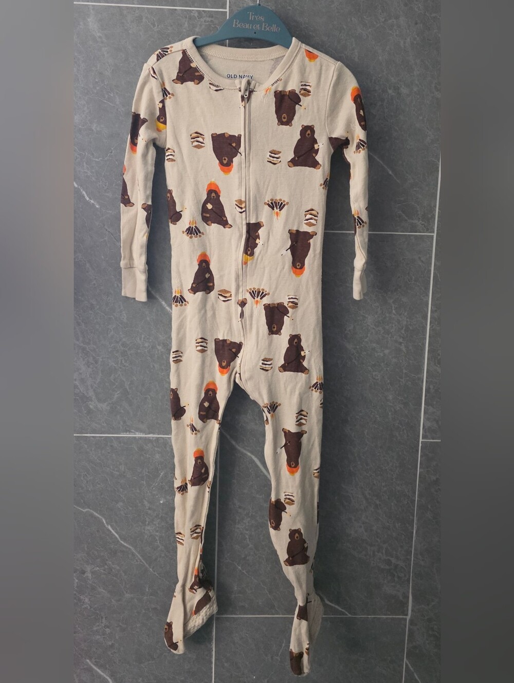 NWOT Old Navy Snug Fit Zip Front Footed Pajama One Piece S'More Bears Unisex 3T